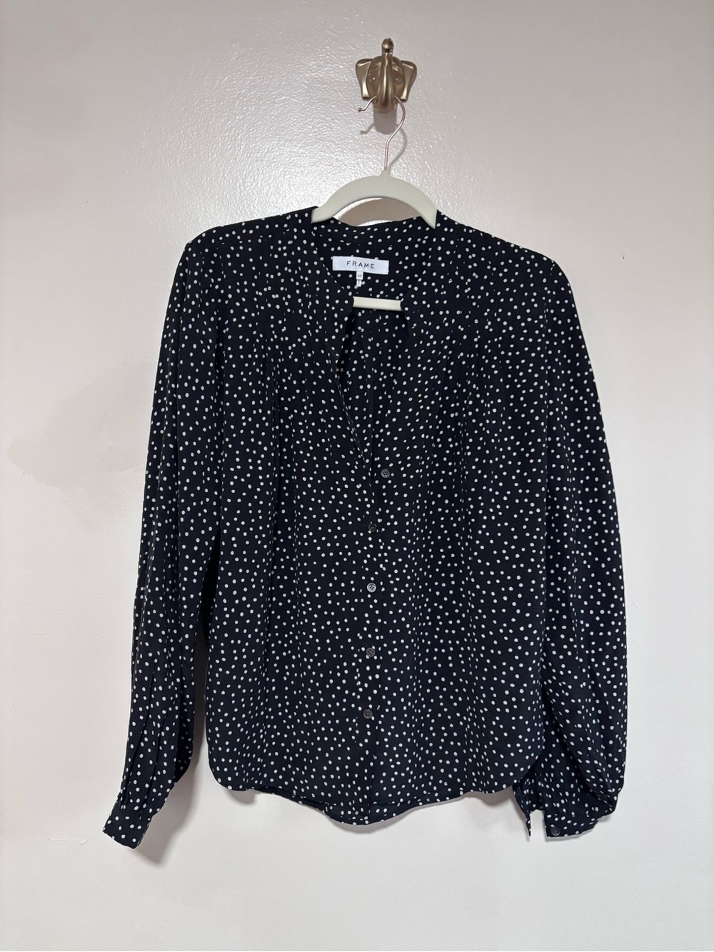 Frame Denim 100% Silk Black and White Polka Dot Button-Down Shirt S